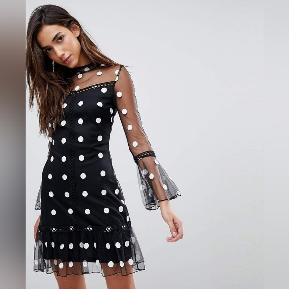 Parisian sheer polka dot dress, size 6